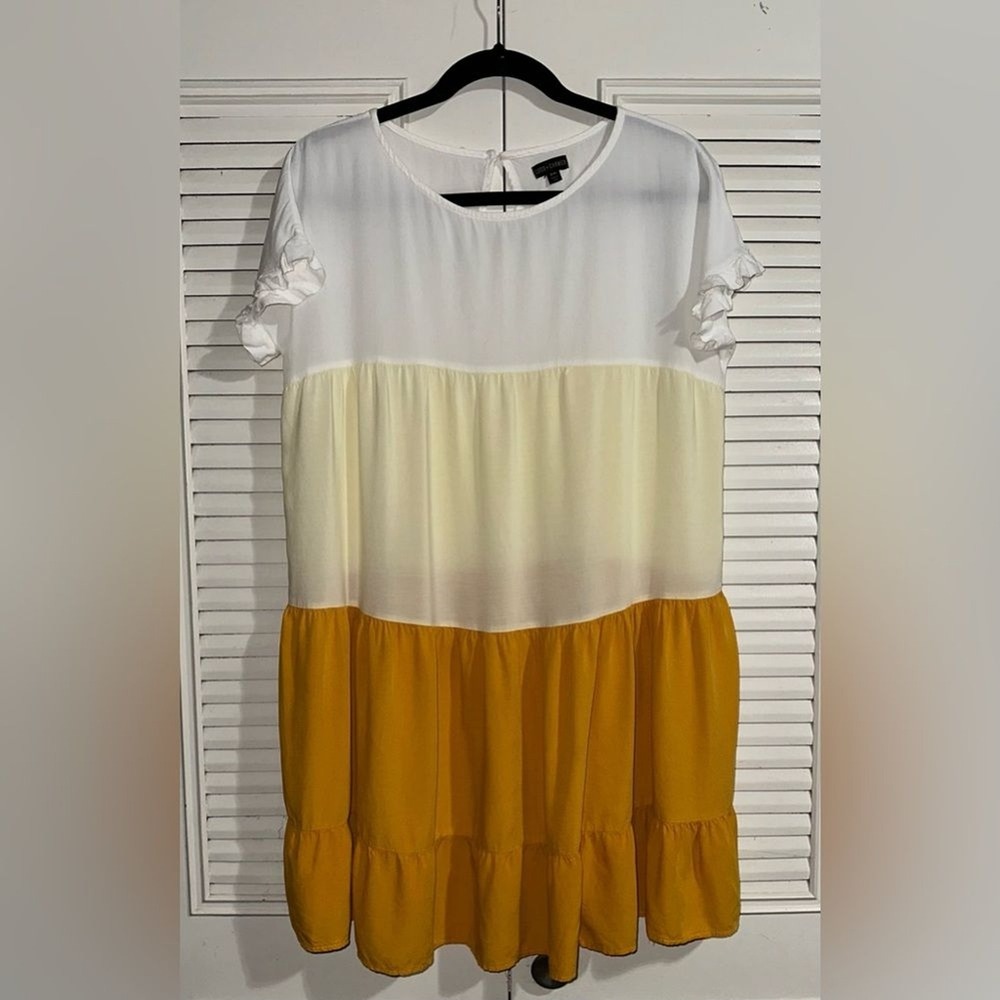 Coco Carmen‎ Baby Doll Tiered Ruffled Sleeves Color Block Dress Size S/M